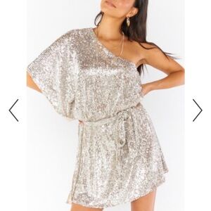Show Me Your Mumu Silver Sequin One-Shoulder Dress - The Trish dress in XS.